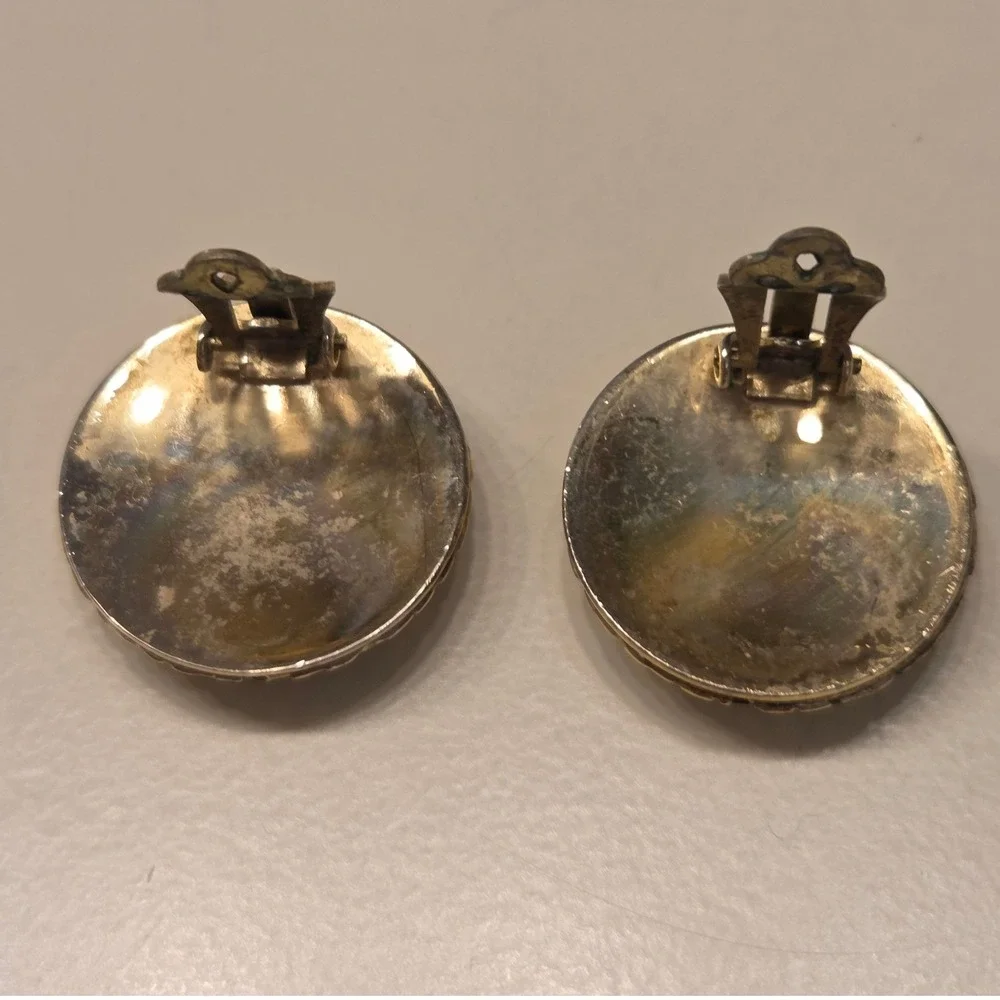 Vintage Whiting & Davis Signed Gold Tone Snake Mesh Textured Dome Clip Earrings